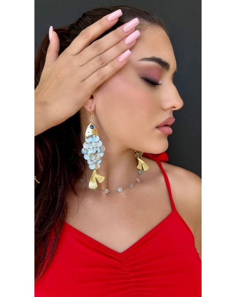  Σκουλαρίκια κρεμαστά ψάρια με φίλντισι