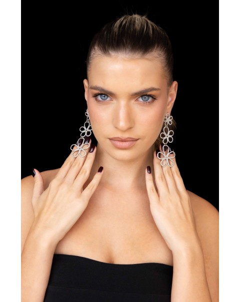 Σκουλαρίκια με διαδοχικά λουλούδια με ζιργκόν