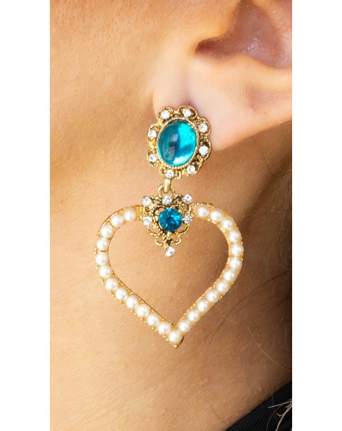 Σκουλαρίκια περίγραμμα καρδιάς με ζιργκόν κ πέρλες