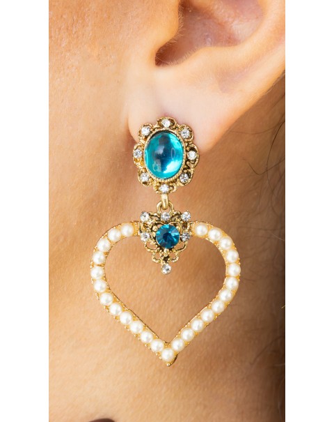 Σκουλαρίκια περίγραμμα καρδιάς με ζιργκόν κ πέρλες