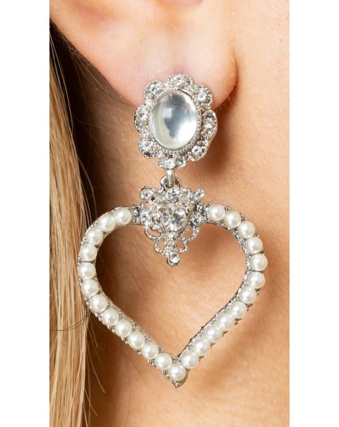 Σκουλαρίκια περίγραμμα καρδιάς με ζιργκόν κ πέρλες