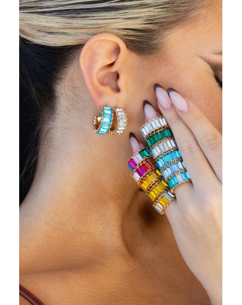 Σκουλαρίκια κρίκοι με χρωματιστά ζιργκόν 