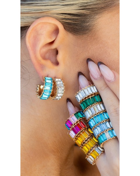 Σκουλαρίκια κρίκοι με χρωματιστά ζιργκόν 