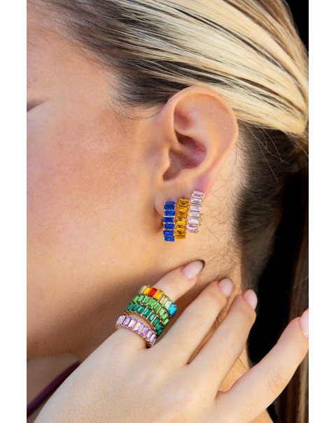 Σκουλαρίκια κρίκοι με χρωματιστά ζιργκόν 