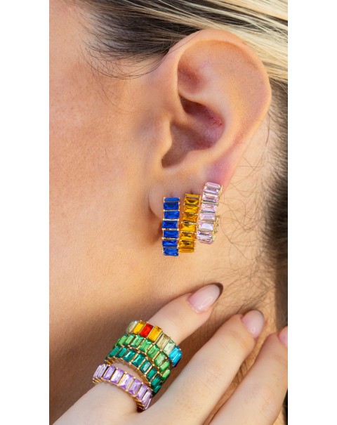 Σκουλαρίκια κρίκοι με χρωματιστά ζιργκόν 