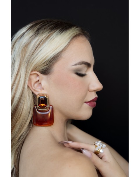 Σκουλαρίκια σε γεωμετρικό σχήμα με κρύσταλλο