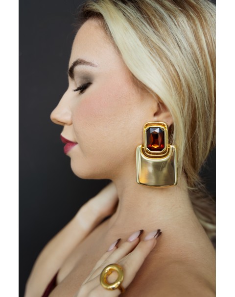 Σκουλαρίκια σε γεωμετρικό σχήμα με κρύσταλλο