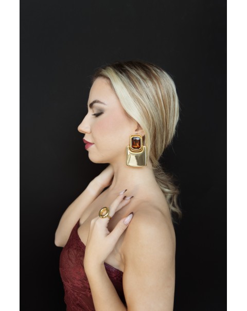 Σκουλαρίκια σε γεωμετρικό σχήμα με κρύσταλλο