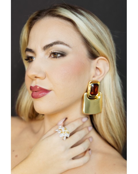 Σκουλαρίκια σε γεωμετρικό σχήμα με κρύσταλλο