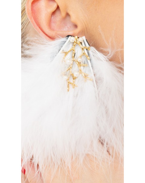 Σκουλαρίκια κλαδί με πέρλες και φτερά