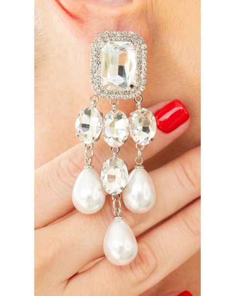 Κρεμαστά σκουλαρίκια  με κρύσταλλα και πέρλες δάκρυ