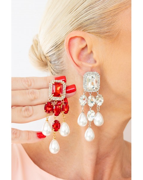 Κρεμαστά σκουλαρίκια  με κρύσταλλα και πέρλες δάκρυ