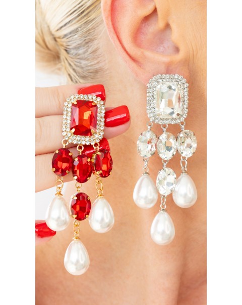 Κρεμαστά σκουλαρίκια  με κρύσταλλα και πέρλες δάκρυ