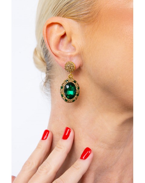 Σκουλαρίκια κρεμαστά οβάλ με κρύσταλλο