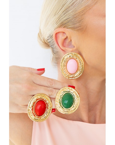 Δίχρωμα σφυρήλατα οβάλ σκουλαρίκια