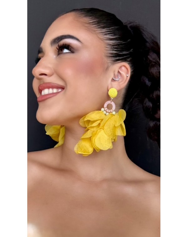 Handmade fabric flower dangle earrings