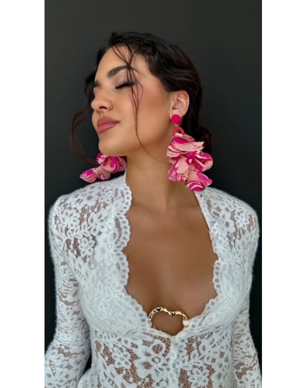 Handmade fabric flower dangle earrings