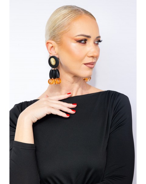 Σκουλαρίκια κρεμαστά από ξύλο με ακρυλικές χάντρες