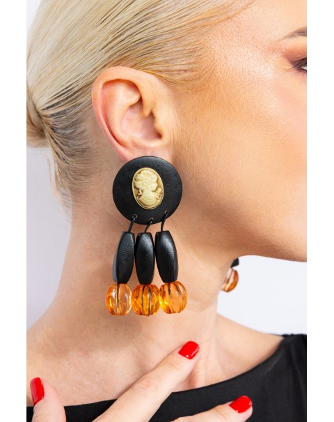 Σκουλαρίκια κρεμαστά από ξύλο με ακρυλικές χάντρες