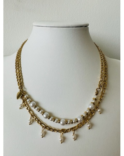 Κολιέ με διπλή αλυσίδα και πέρλες