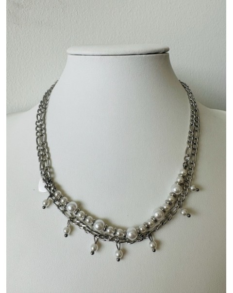 Κολιέ με διπλή αλυσίδα και πέρλες