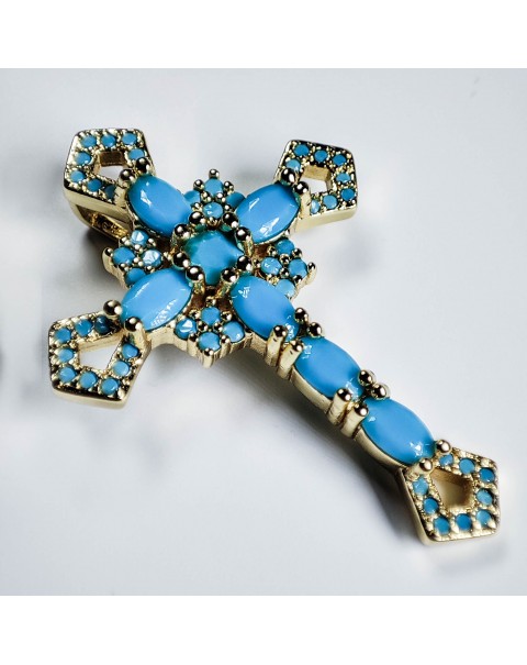 Cross of gold plated copper and zircon 
