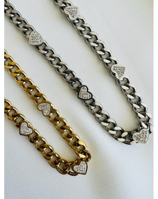 Κολιέ αλυσίδα με καρδιές